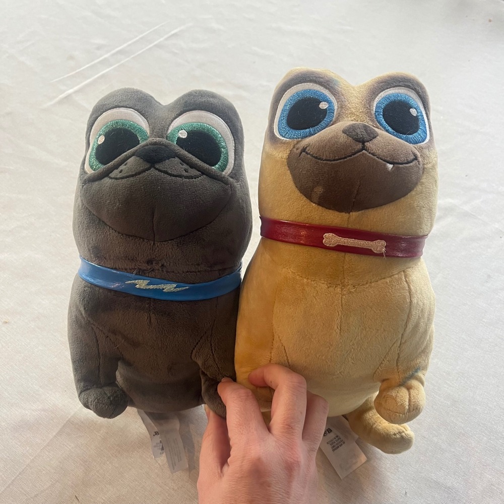 Disney Puppy Dog Pals Bingo and Rolly Plush Set Gray Tan Pug Dog Toys